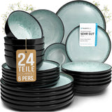 Servizio stoviglie 24 pezzi in gres ceramica per 6 persone, design Ibiza, VINCITORE DEL TEST. Uno splendido set di stoviglie mediterranee che comprende ciotole e piatti. Servizio da tavola Pure Living, verde salvia.