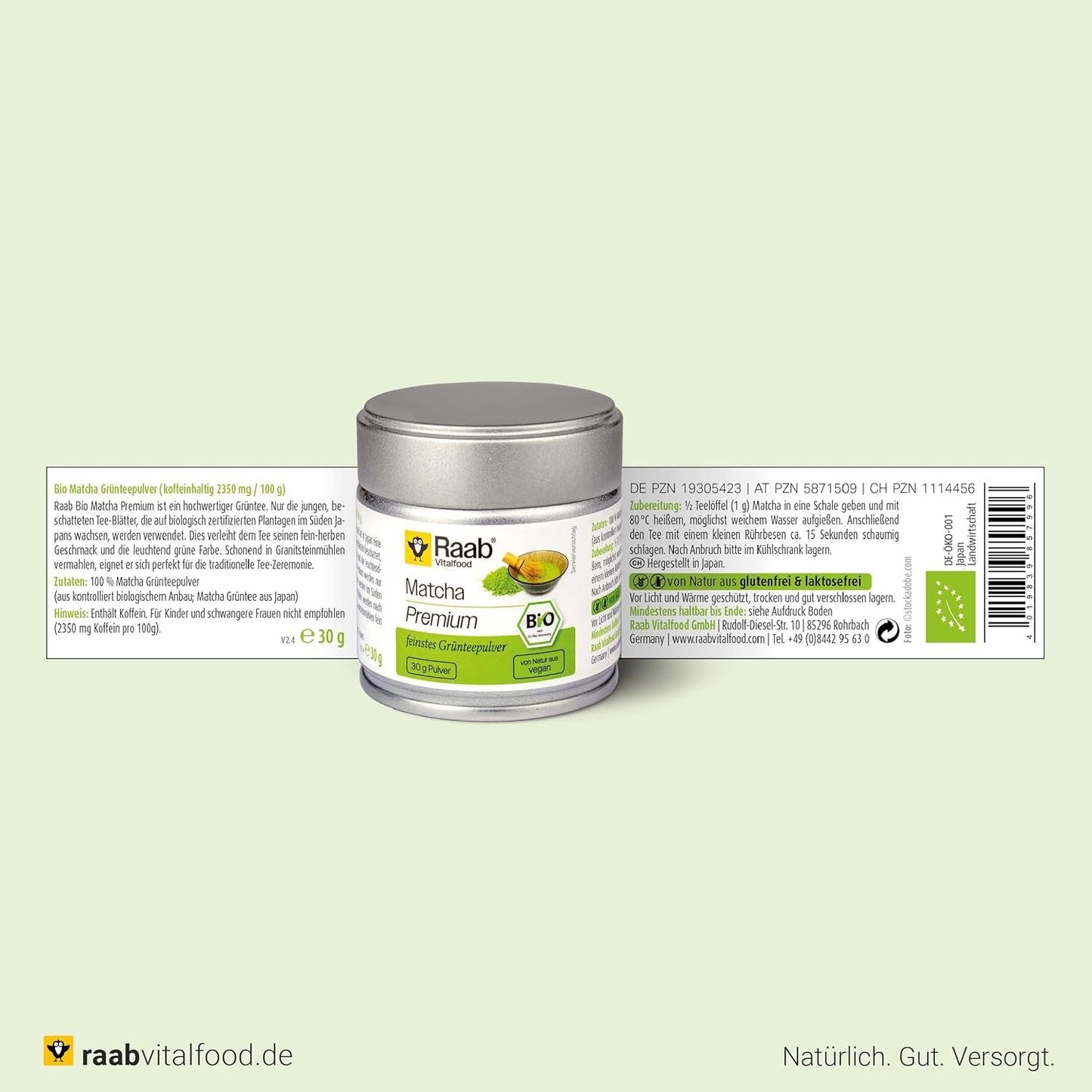 Raab Vitalfood® Premium Bio Matcha in polvere (30g) - Originale dal Giappone, polvere di matcha pura senza additivi, macinata finemente, gusto leggermente amaro, polvere di tè verde, vegano, cerimonia del tè