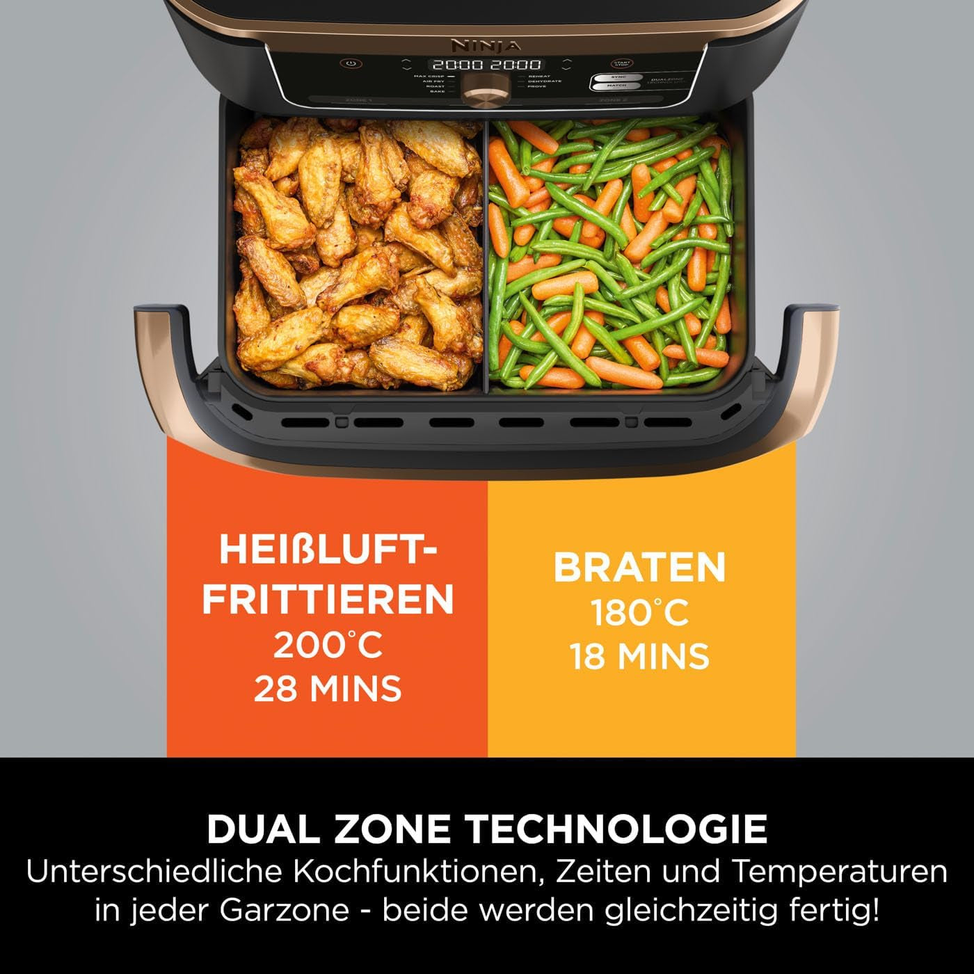 Friggitrice ad aria doppia zona Ninja Foodi Flexdrawer, Elettrodomestici AF500EUCP Naty Shop