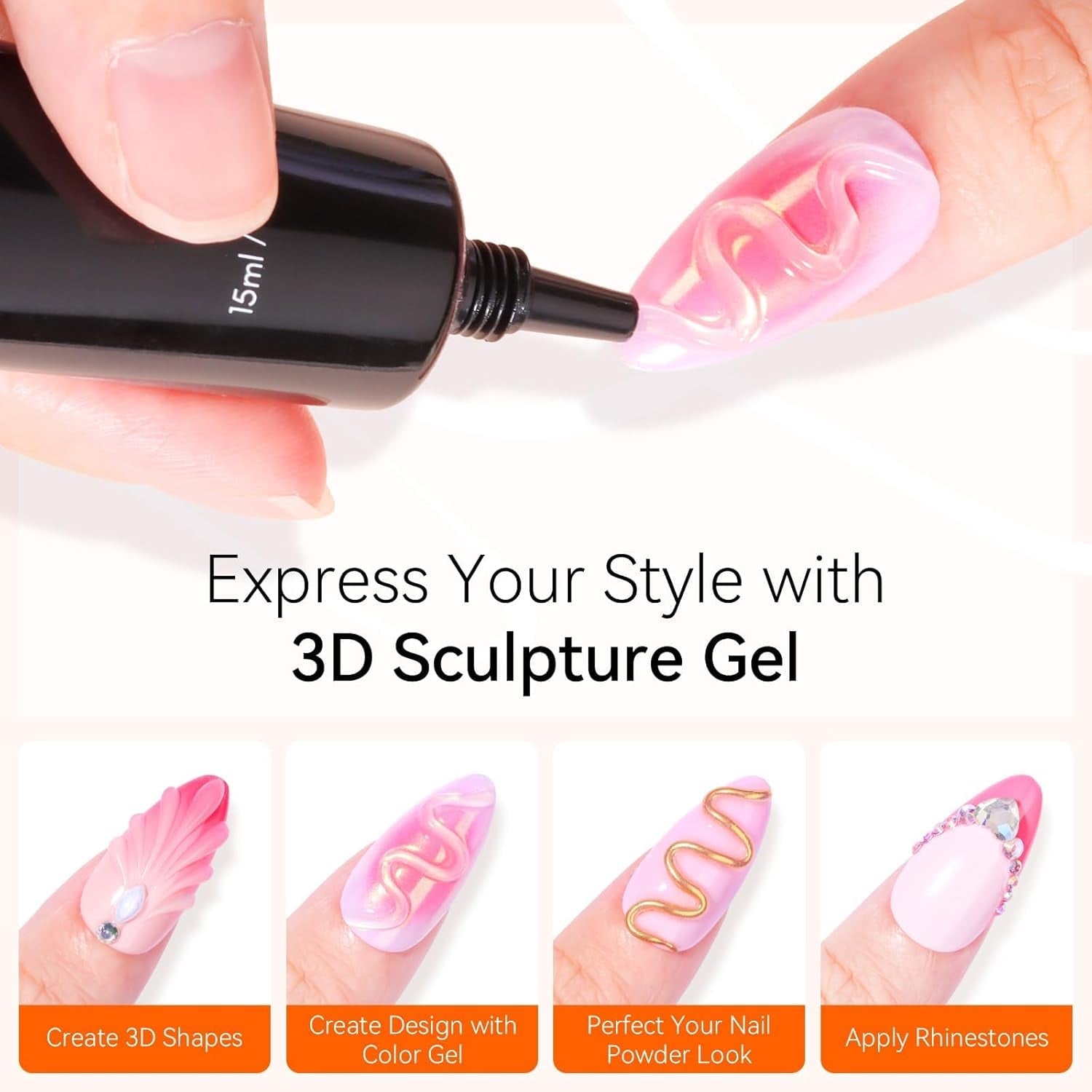 Makartt Gel per Nail Art 3D - Gel per Colla con Strass 15G per Portachiavi per Unghie, Gel per Scultura per Unghie Multifunzionale per Design delle Unghie Fai da Te, Scultura per Unghie Modellazione delle Unghie a Casa (Trasparente)