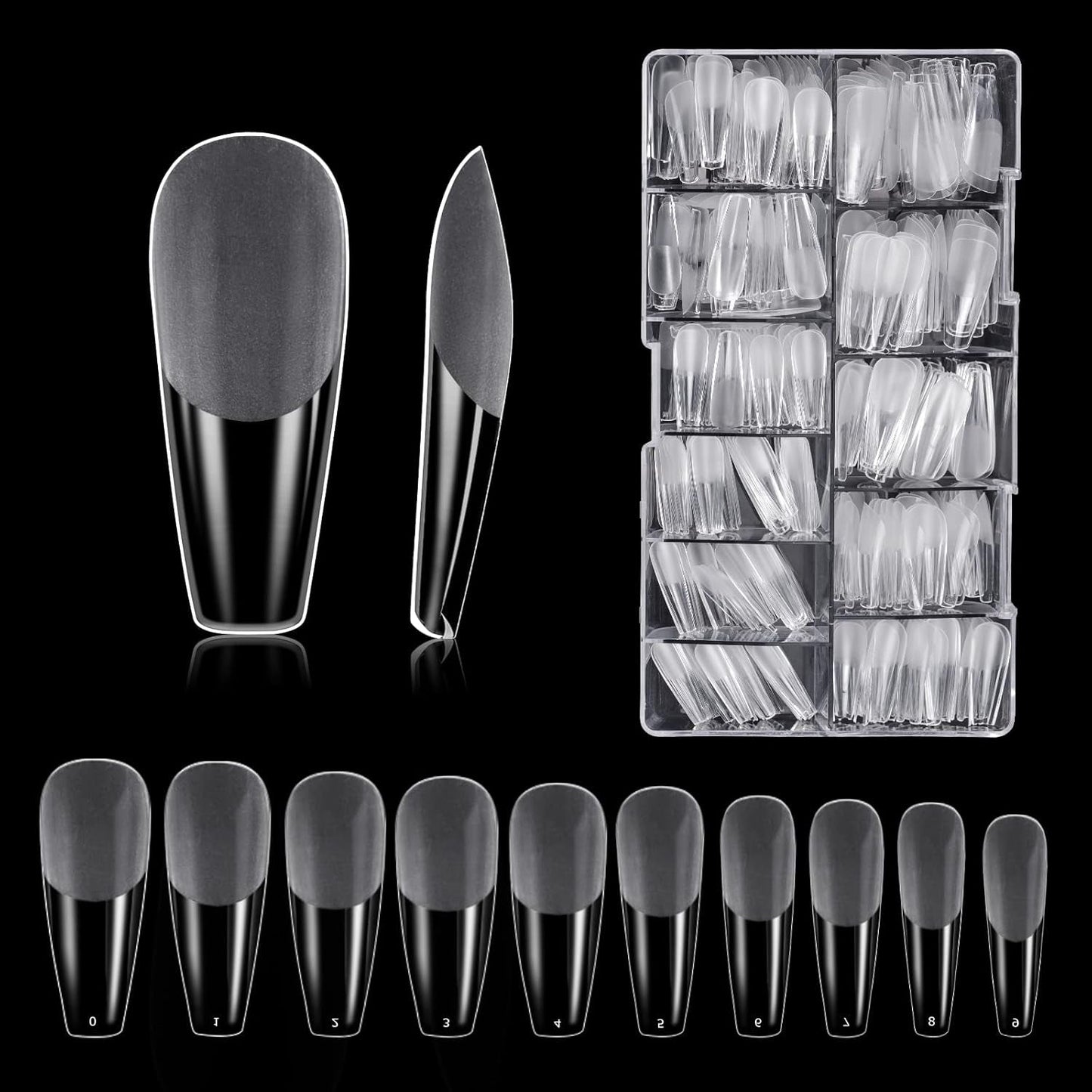 Tipi di unghie, 500 punte per unghie finte acriliche artificiali con scatola di immagazzinaggio per saloni di bellezza e nail art fai da te per la casa, 10 dimensioni