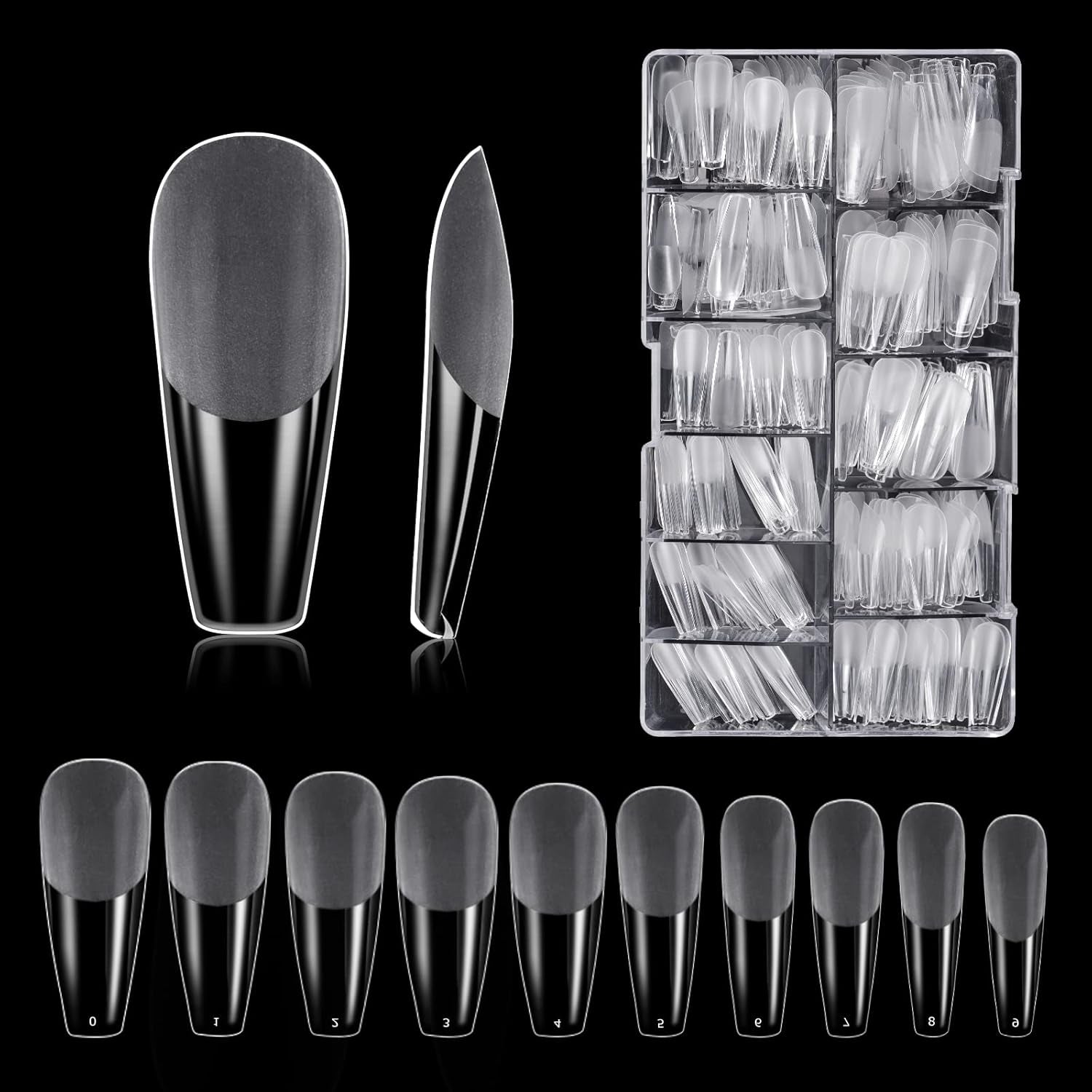 Tipi di unghie, 500 punte per unghie finte acriliche artificiali con scatola di immagazzinaggio per saloni di bellezza e nail art fai da te per la casa, 10 dimensioni
