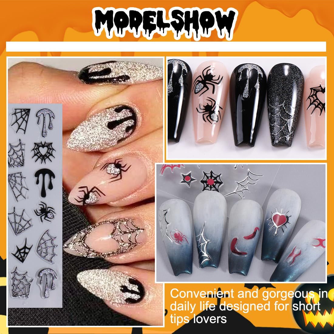 5 adesivi per unghie 3D di Halloween, adesivi per unghie stereoscopici 5D, decorazioni per unghie, accessori per il design delle unghie