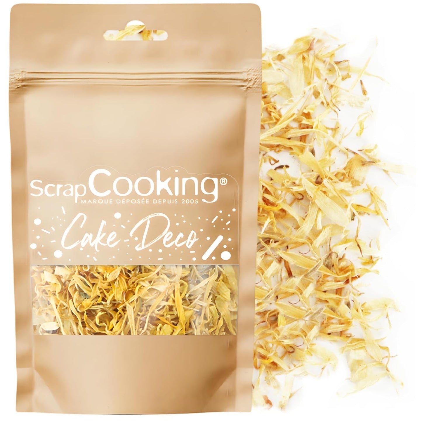 ScrapCooking - Calendule essiccate 3,5 g - Fiori commestibili - Decorazioni alimentari per dolci - Per dessert, torte, crostate, muffin - Natale, primavera, compleanno - Giallo dorato - 7471