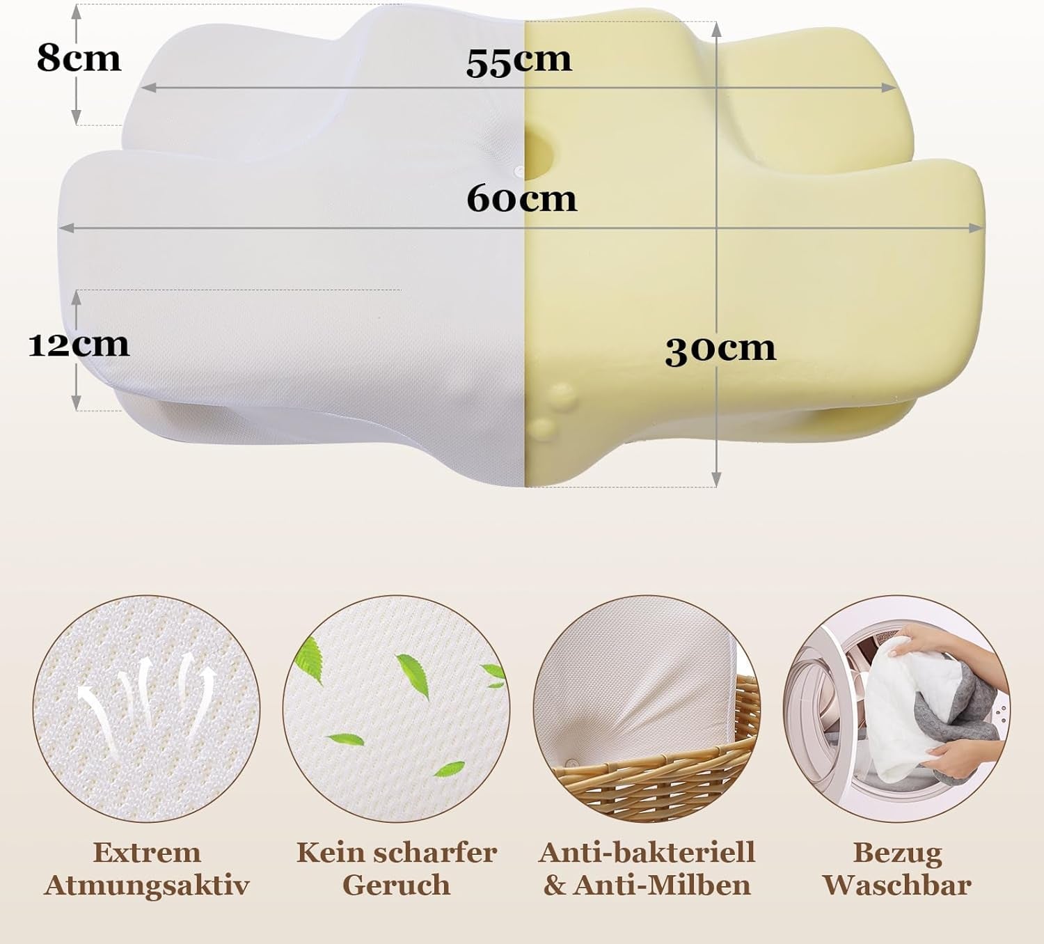 Wellsync Cuscino per il Collo Cuscino ergonomico Cuscino in Memory Foam Cuscino ortopedico per chi dorme sul fianco Chi dorme sulla schiena Chi dorme sullo stomaco Dolore al collo Bianco Grigio Cuscini ortopedici cervicali Naty Shop