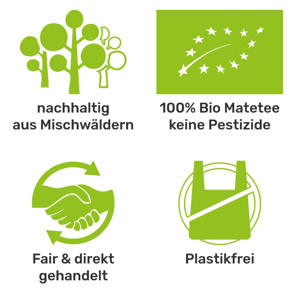 Set da tè Mate per due, biologico ● 2 tazze Mate + 2 bombillas + 300 g di tè Mate + istruzioni per la preparazione