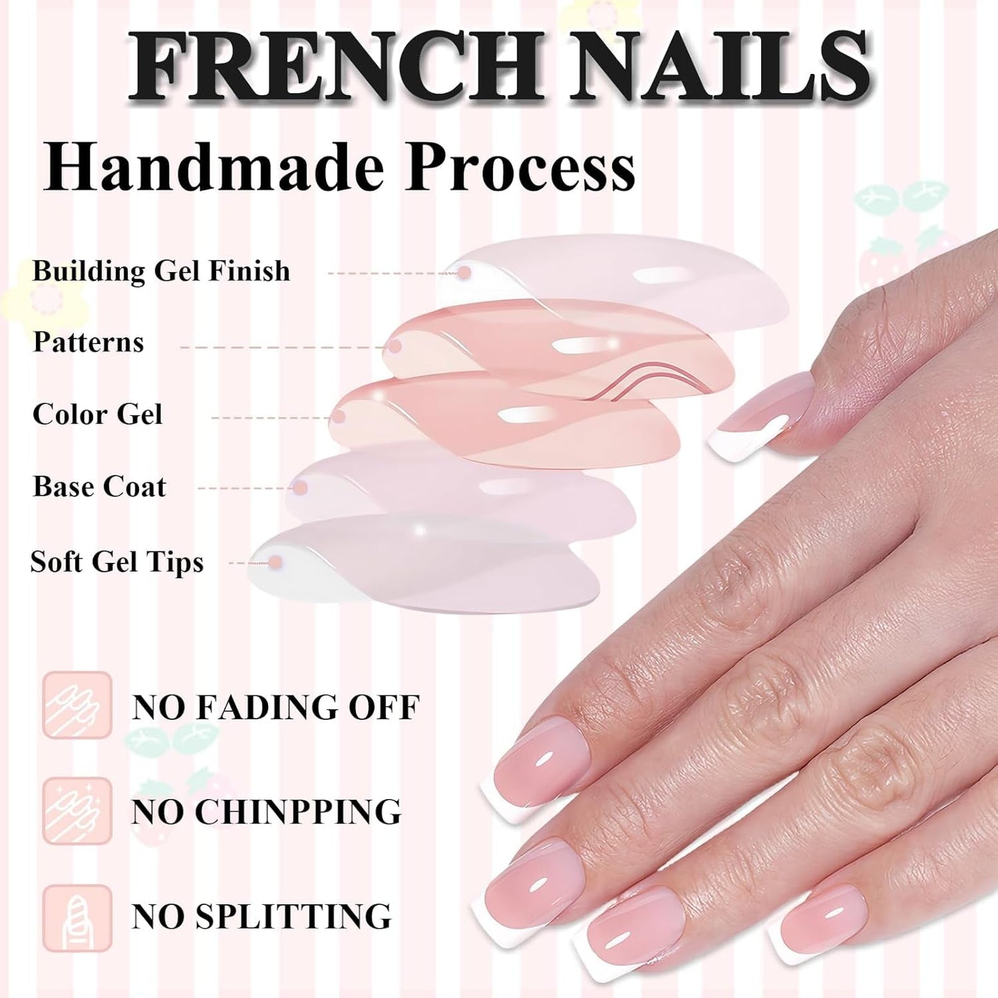Unghie French Autoadesive Rosa Chiaro - 32 Pezzi Colla per Unghie French - Unghie Finte Corte Quadrate - Colla Traspirante su Unghie Artificiali - Unghie Finte a Copertura Completa per Donne (Rosa Chiaro)