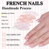 Unghie French Autoadesive Rosa Chiaro - 32 Pezzi Colla per Unghie French - Unghie Finte Corte Quadrate - Colla Traspirante su Unghie Artificiali - Unghie Finte a Copertura Completa per Donne (Rosa Chiaro)