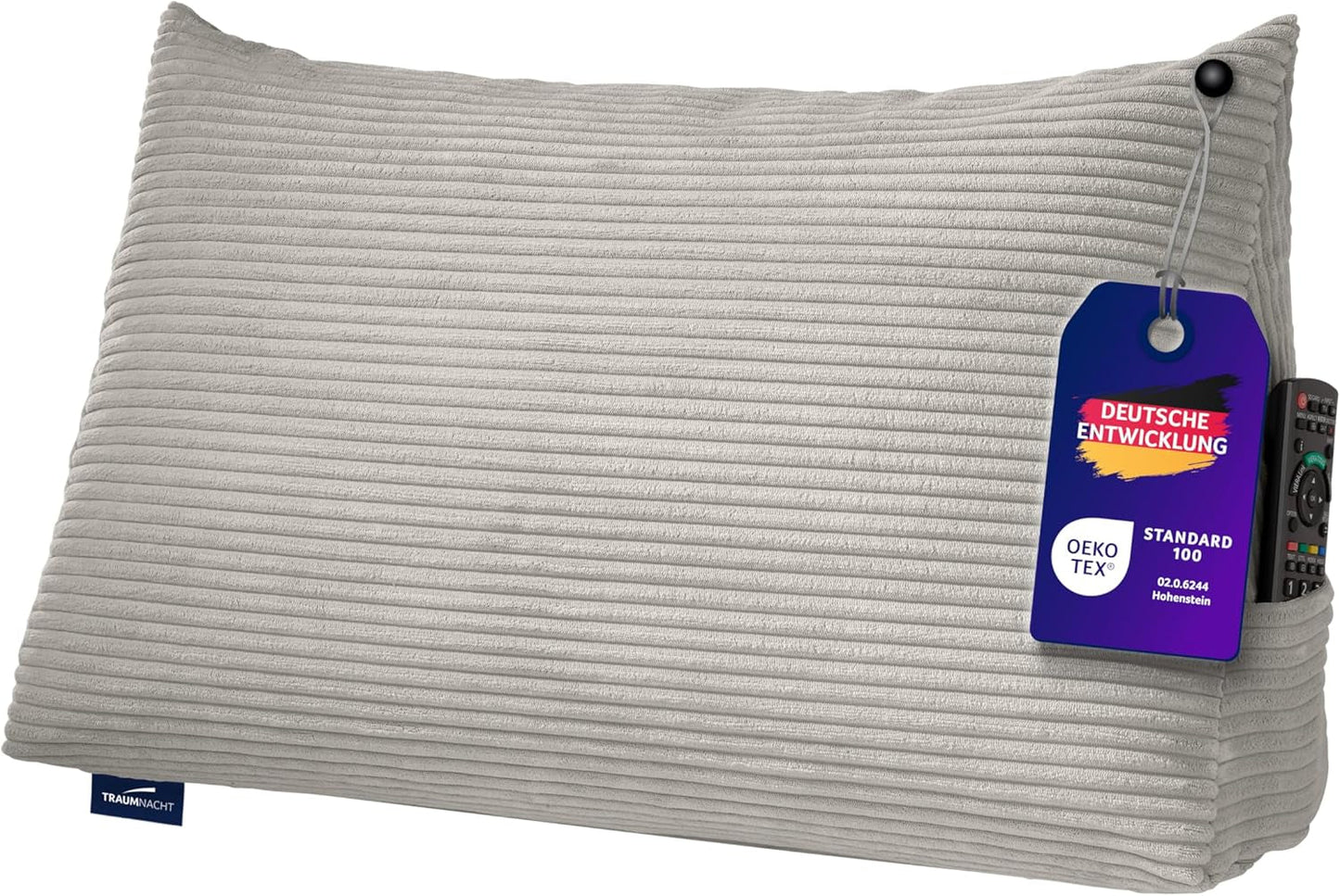 Cuscino da lettura Traumnacht Cozy Back Cushion, 70 x 40 cm grigio scuro, rivestimento sfoderabile e lavabile in 100% poliestere, pratica tasca laterale, certificato Oeko-Tex, prodotto secondo gli standard di qualità tedeschi