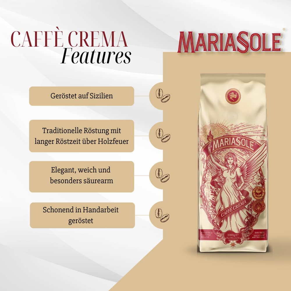 Caffè Crema 1kg – Tradizionale Röstung in Sizilien über Holzfeuer In Handarbeit – Premium Kaffeebohnen für Vollaautomat und Siebträger