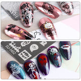 JMEOWIO Nail Stamping Stencil Halloween 6 pezzi Nagelstempel Stencil Nail Art Dekoration Nageldesign Zubehör Böse Gruselige Kürbis-Geisterhexe