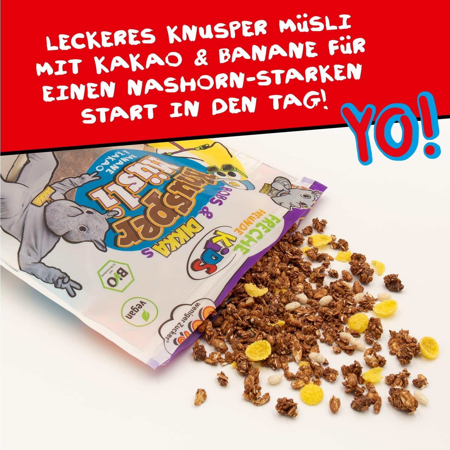 FRECHE FREUNDE KIDS, Bobs & DIKKAs Muesli Croccante Alla Banana E Cacao, Muesli Croccante Al Cioccolato Per Bambini, A Basso Contenuto Di Zuccheri, Senza Additivi, 100% Vegano, 6 Pezzi (6 x 280g)