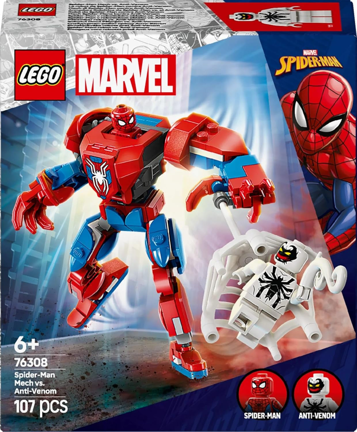 LEGO Marvel Spider-Man Mech vs. Anti-Venom - Giocattolo da supereroe con 2 minifigure - Action figure con braccia, gambe e dita mobili - Regalo per ragazzi e ragazze dai 6 anni in su 76308 Besuche den LEGO-Store Building Sets