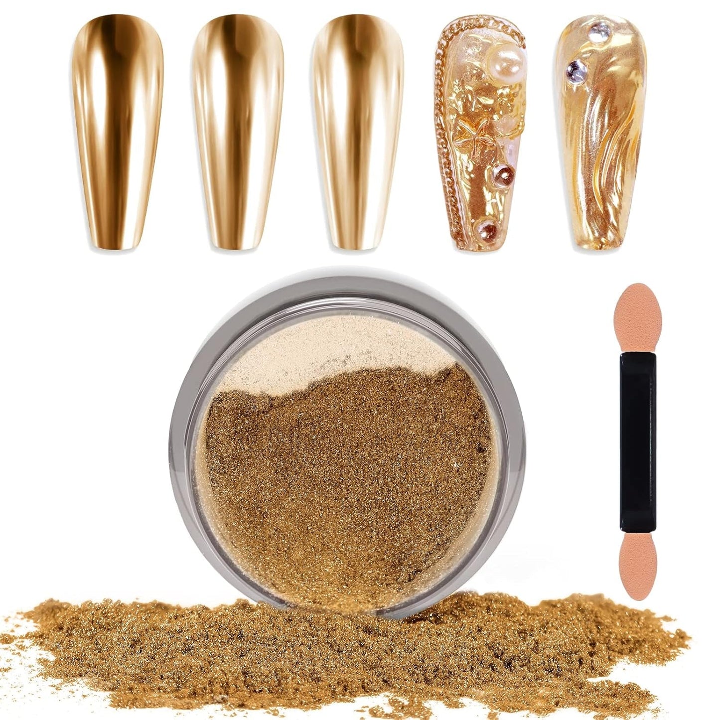 Chrome Nagel Pulver Spiegel Effekt Metallic Staub Holographische Glitter Glasierte Maniküre Dekoration Pigment riflettente per lo smalto gel fai da te Nail Art, Harz Handwork, Geschenke Für Gold