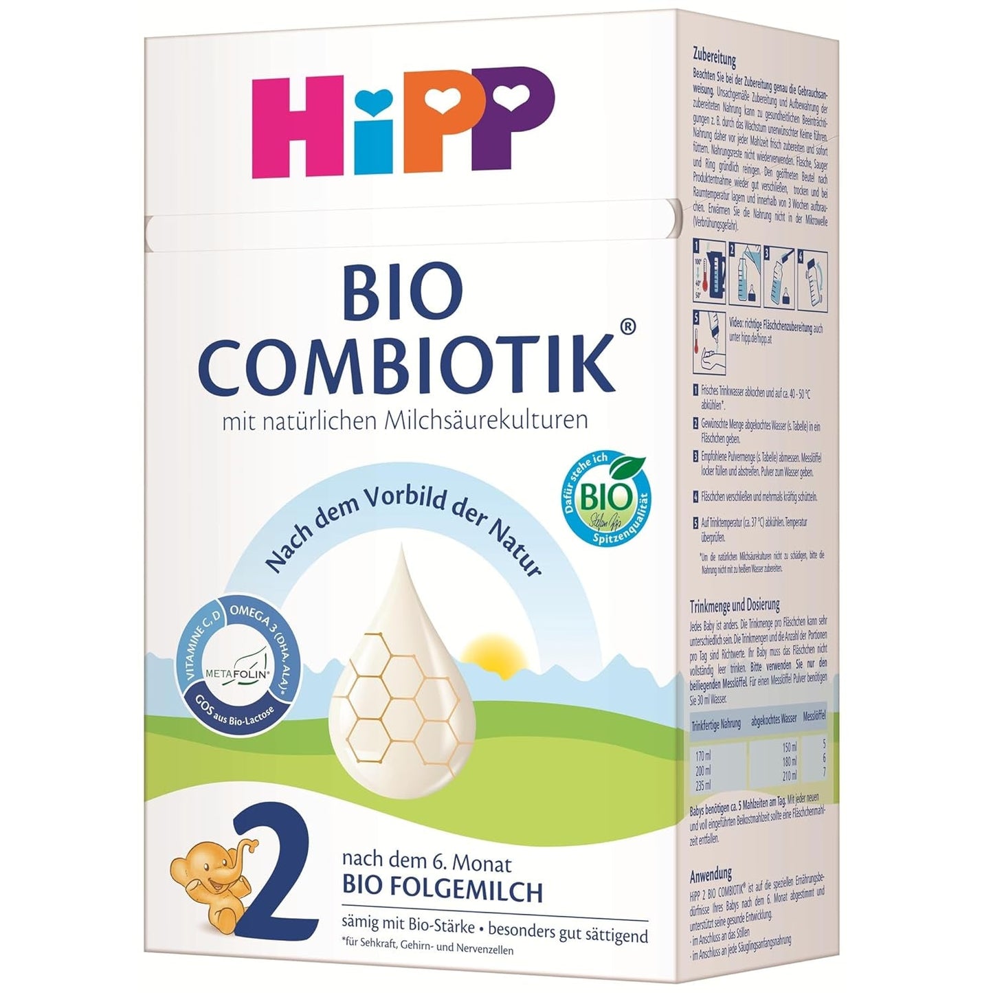 HiPP 2 Organic Combiotik (4 x 600g), latte di proseguimento dopo 6 mesi, con amido, fermenti lattici naturali, GOS, Omega-3 (DHA, ALA), della migliore qualità biologica