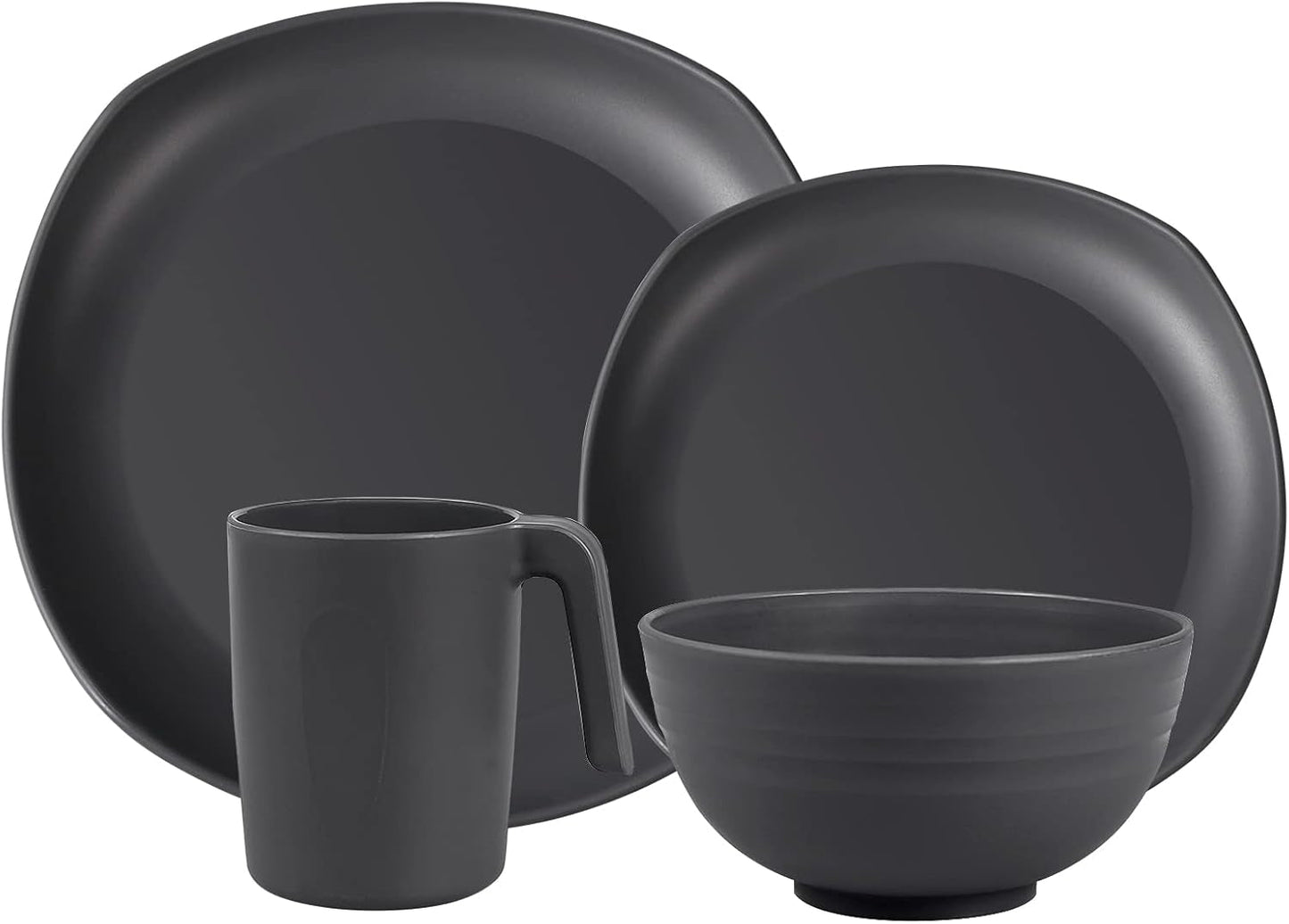 Set stoviglie in PP | Set di stoviglie da 16 pezzi leggero e indistruttibile per bambini e adulti, 4 piatti, 4 piatti da dessert, 4 ciotole, 4 tazze, set combinato per 4 persone