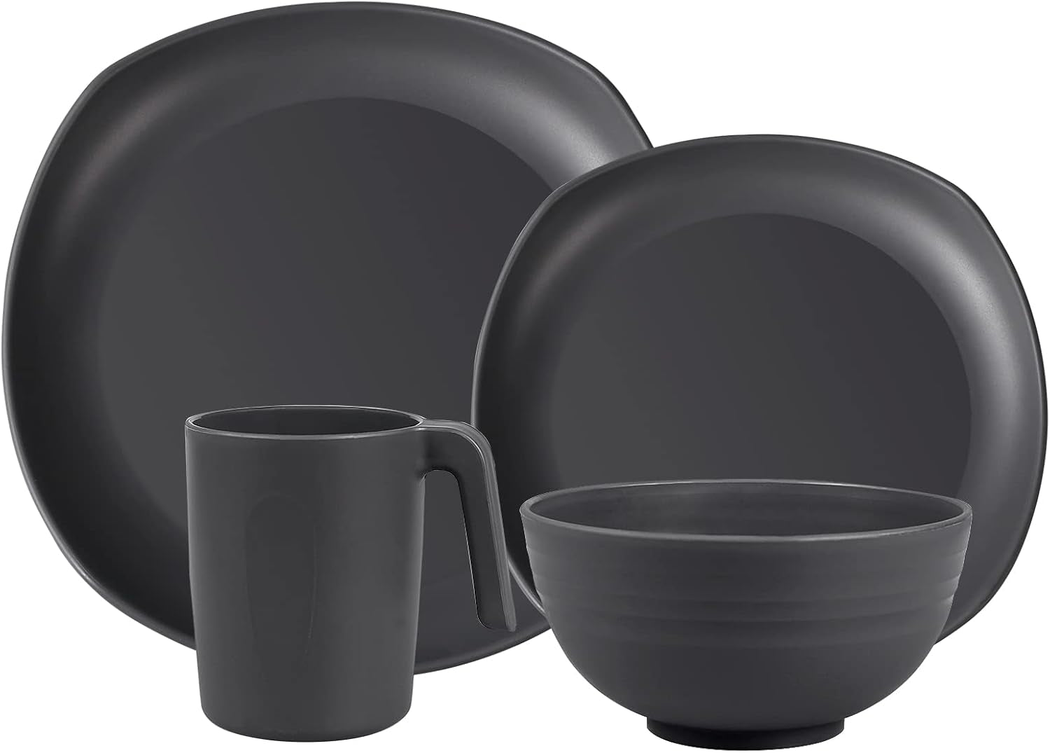 Set stoviglie in PP | Set di stoviglie da 16 pezzi leggero e indistruttibile per bambini e adulti, 4 piatti, 4 piatti da dessert, 4 ciotole, 4 tazze, set combinato per 4 persone