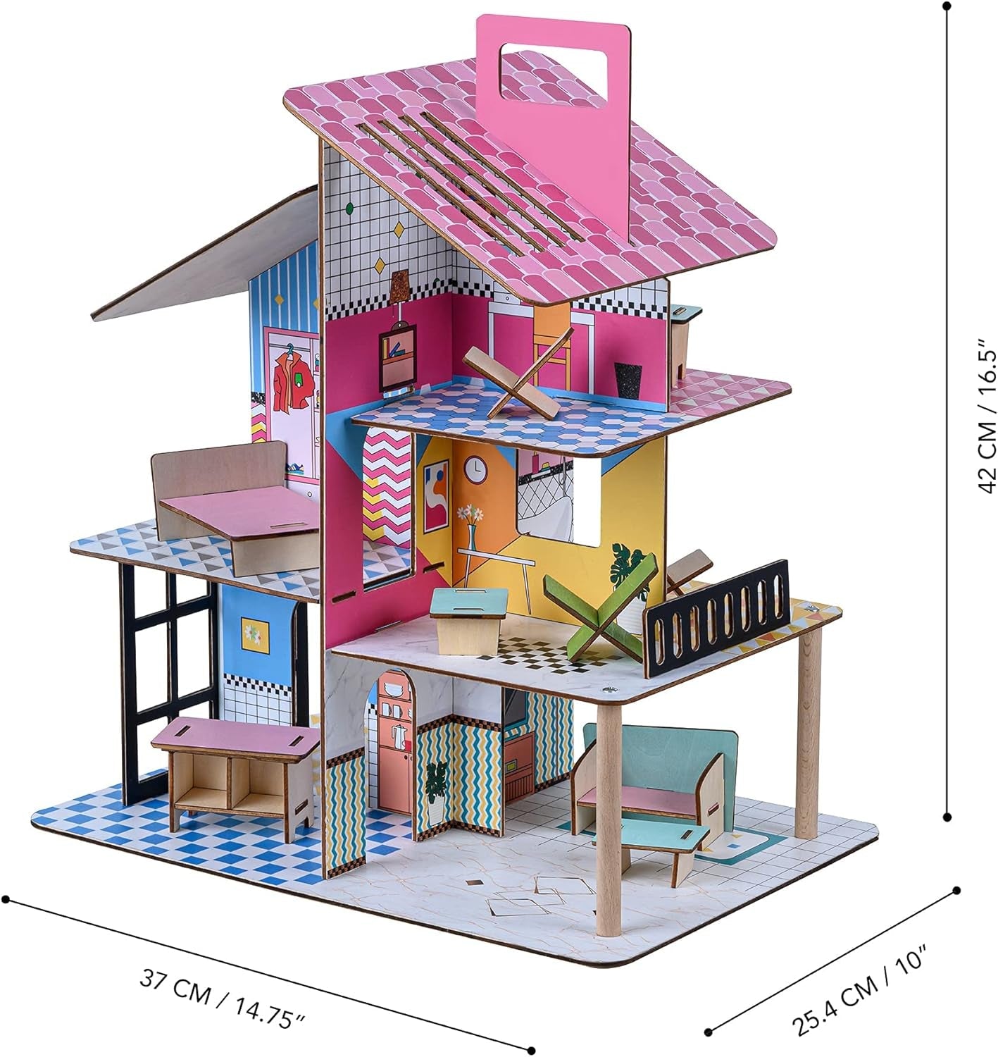 Casa delle bambole in legno per bambini Olivia's Little World 360, bambole da 3,5 pollici e 12 accessori, multicolore TD-13260C