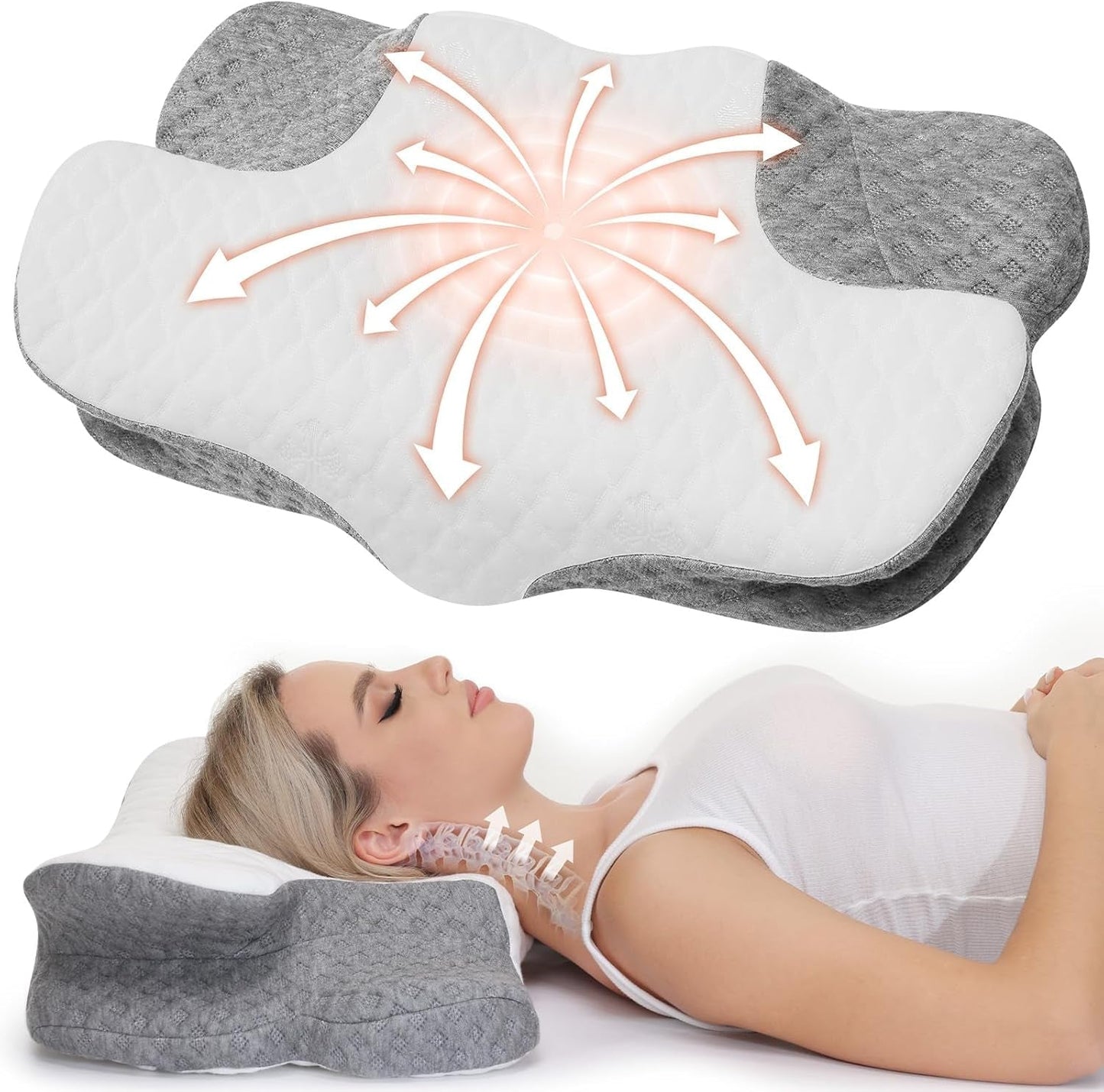 Wellsync Cuscino per il collo Cuscino ergonomico Cuscino in memory foam Cuscino ortopedico per chi dorme sul fianco Chi dorme sulla schiena Chi dorme sullo stomaco Dolore al collo Bianco Grigio Cuscini ortopedici cervicali Naty Shop Titolo predefinito