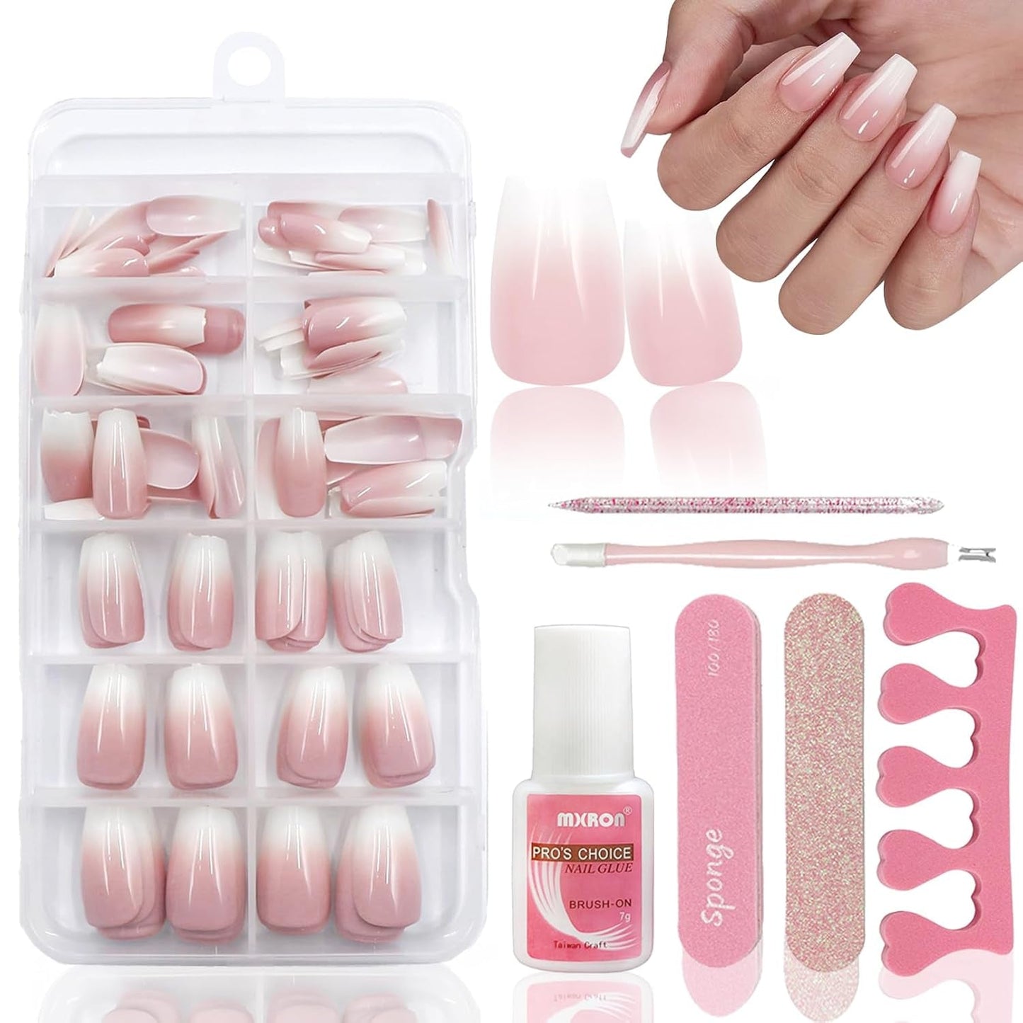 120 unghie finte rosa nude con colla per unghie - 12 misure per unghie corte ovali quadrate a pressione - bellissime unghie, colla su unghie artificiali - adatte per il design delle unghie fai da te da donna (squavale rosa sfumato)