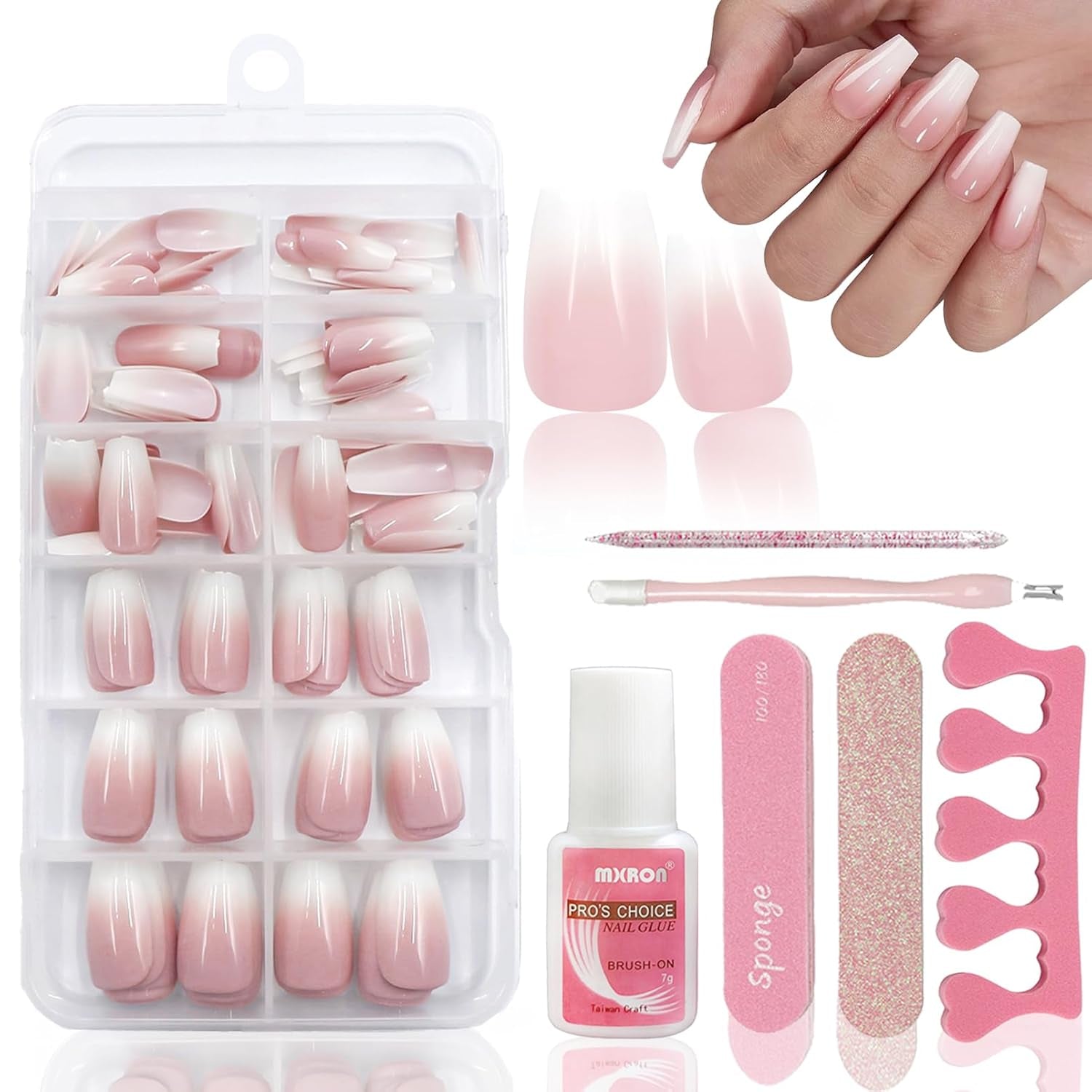 120 unghie finte rosa nude con colla per unghie - 12 misure per unghie corte ovali quadrate a pressione - bellissime unghie, colla su unghie artificiali - adatte per il design delle unghie fai da te da donna (squavale rosa sfumato)