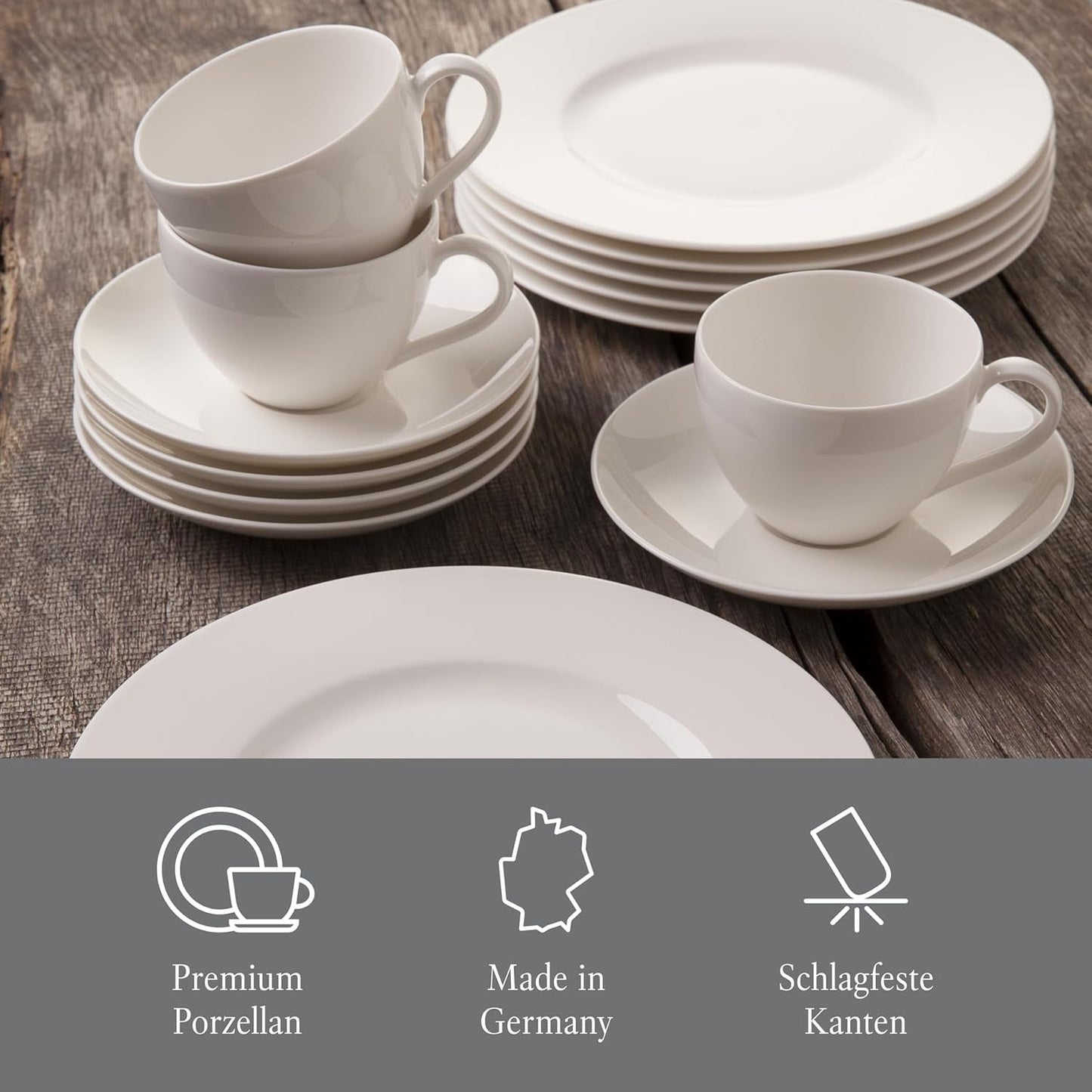 vivo - Villeroy & Boch Group - Servizio da tavola Basic White da 30 pezzi, lavabile in lavastoviglie e adatto al microonde, Servizio da tavola bianco, Servizio da caffè, Ceramica, Piatti, Tazze, Porcellana Premium
