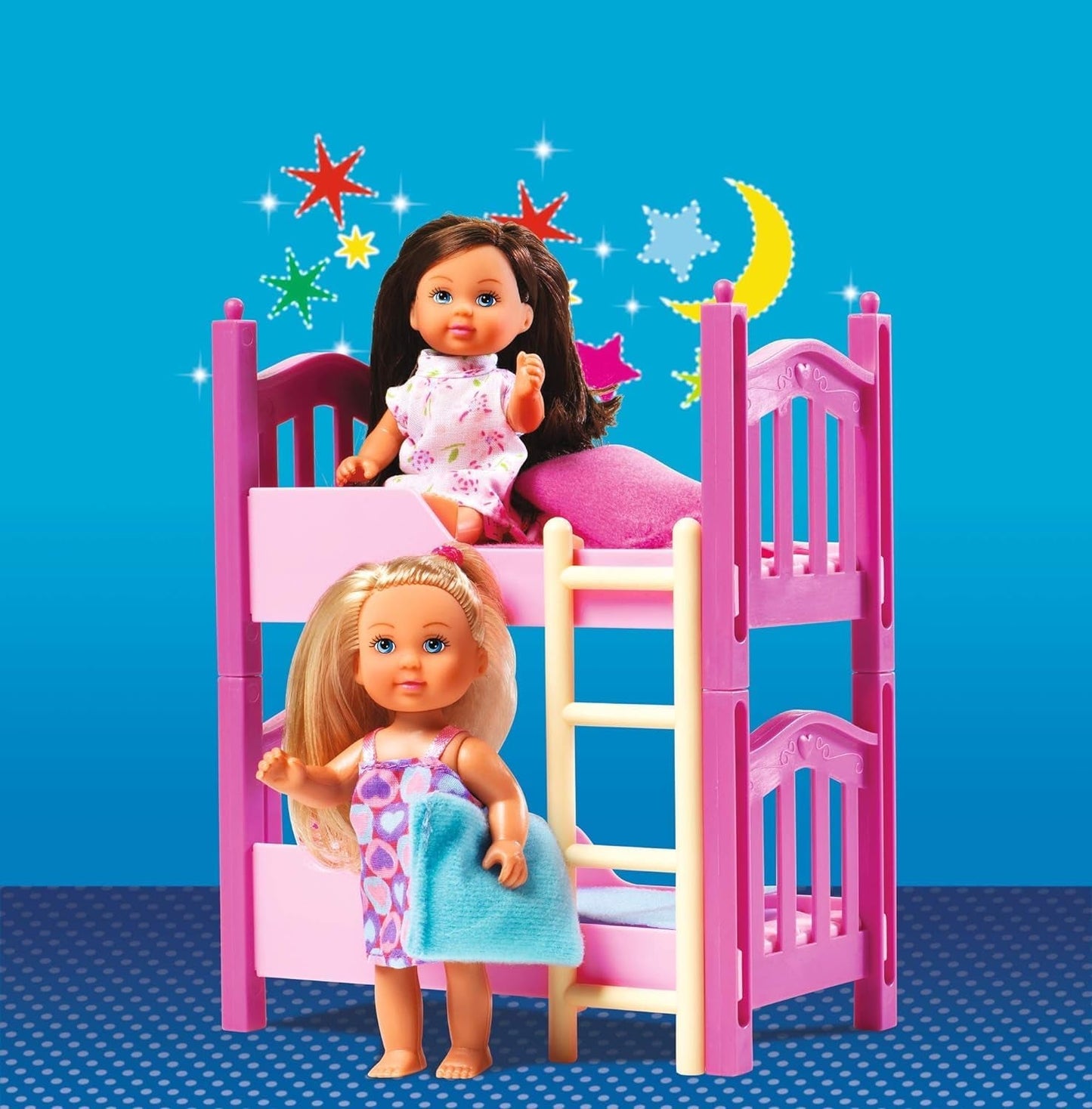 Simba 108178046 105733847 - Letto a 2 piani Evi Love / con due bambole Evi / con letto a castello / accessori inclusi / bambola da vestire / 12 cm, per bambini dai 3 anni in su