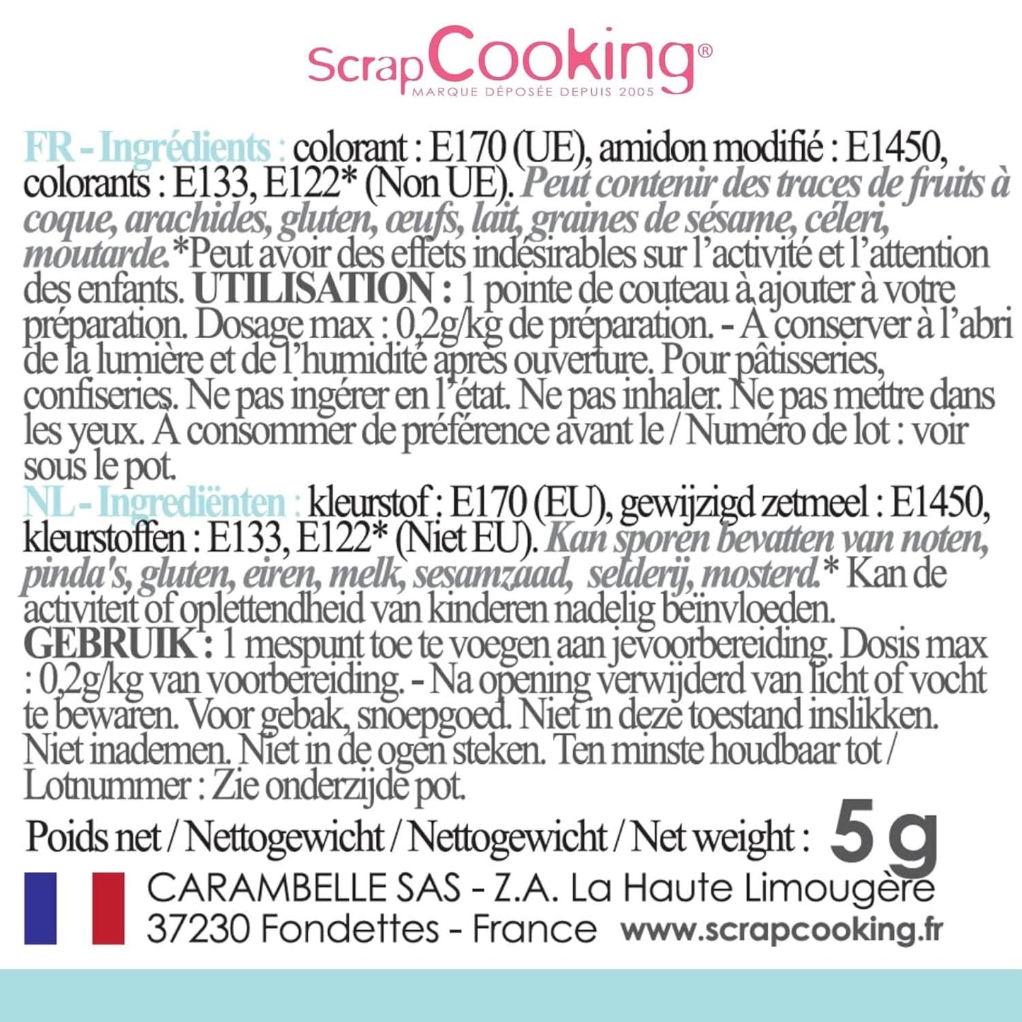 Scrapcooking, colorante alimentare in polvere, blu pastello, 5 grammi Naty Shop