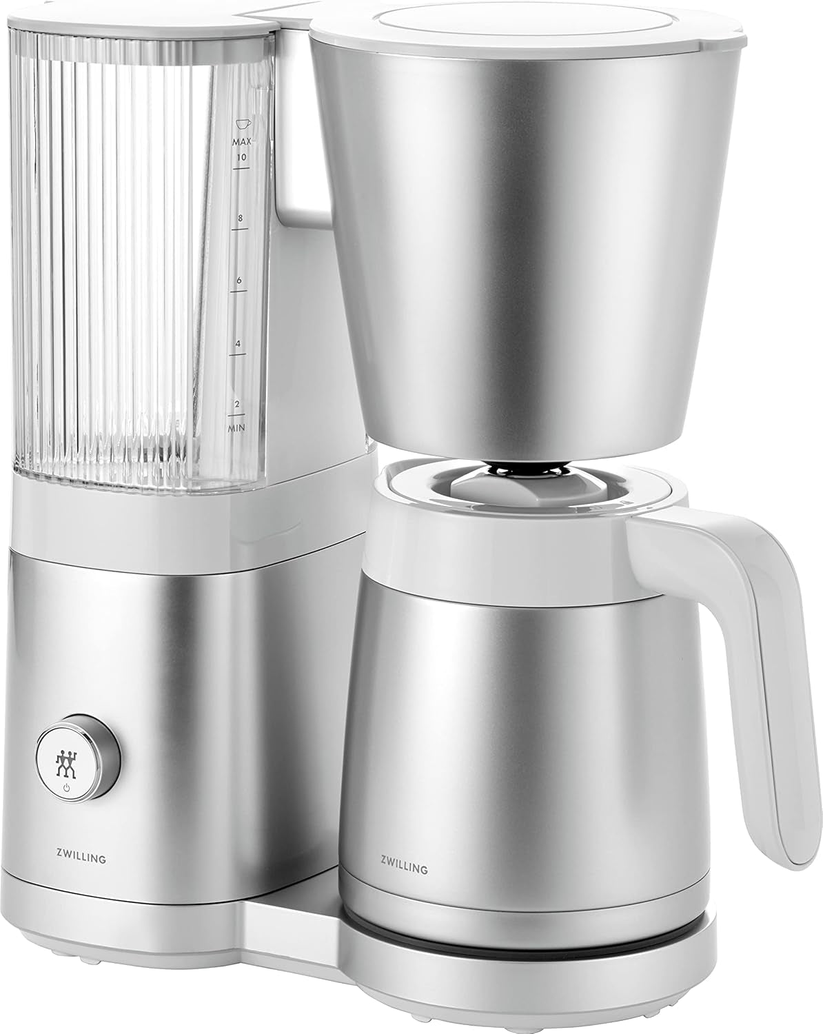 ZWILLING ENFINIGY Macchina per caffè espresso con filtro con caraffa in vetro da 1,5 litri, Macchina per caffè espresso con caldaia in acciaio inossidabile, Funzione fioritura e decalcificazione intelligente, Plastica, Argento