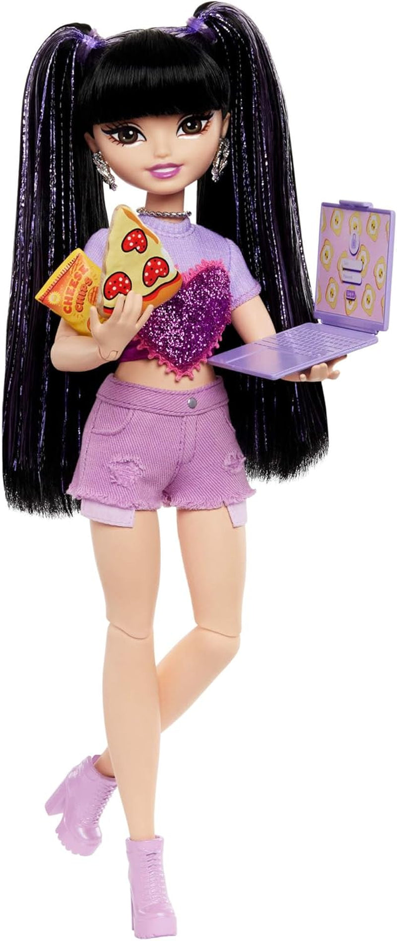 Barbie Dream Besties bambola e accessori, bambola alla moda Teresa mobile con capelli castani e fermagli per capelli, tema videogioco da 10 pezzi, video e cibo per bambole Naty Shop HYC23