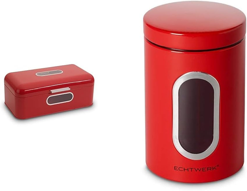 ECHTWERK Portapane retrò in metallo con finestra e coperchio, set di 3 eleganti scatole portaoggetti, capacità 1,4 l, scatole rosse per alimenti Naty Shop confezione rossa grande scatola portaoggetti