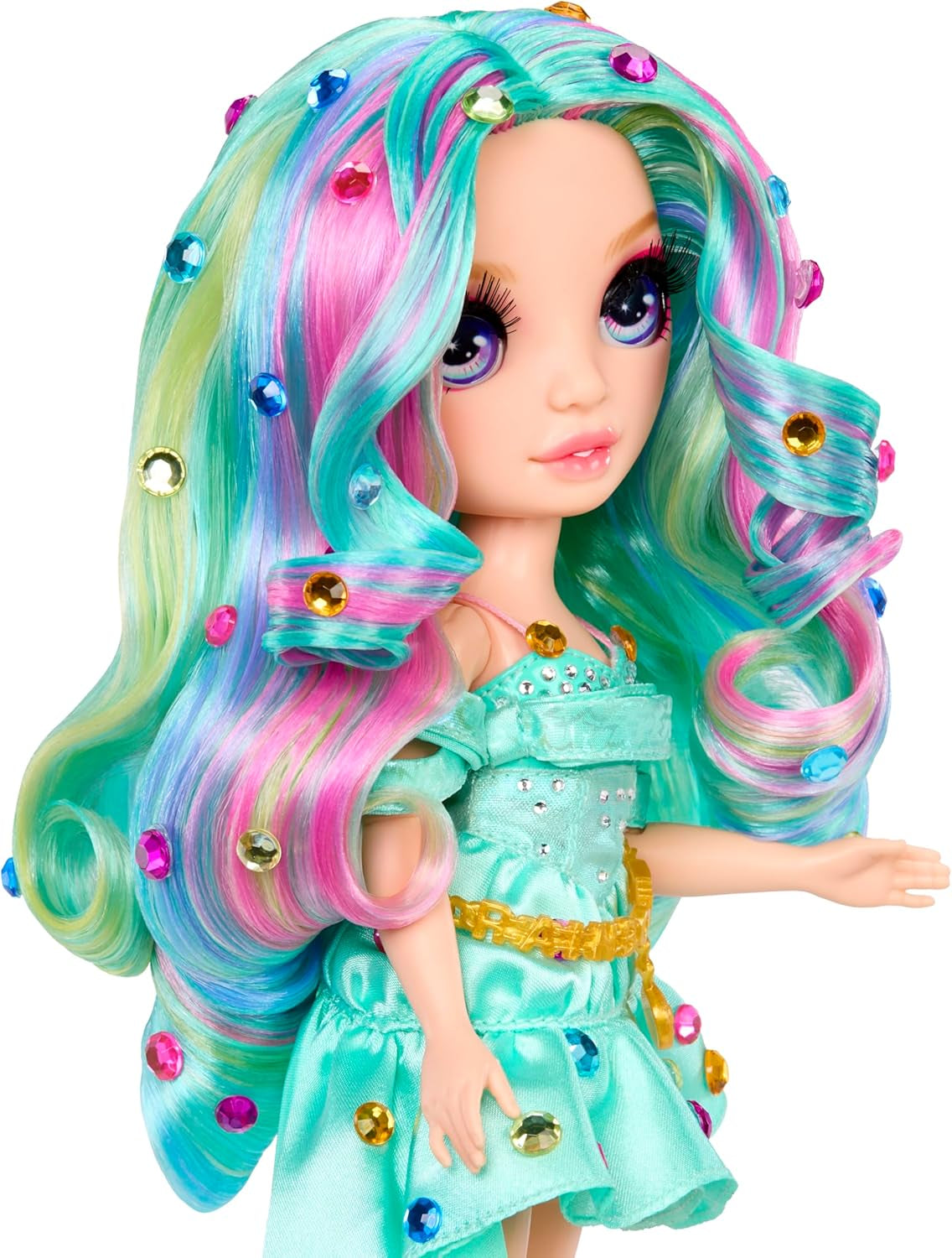 Rainbow High Be Dazzling Fashion Doll - Celine Turquoise - Blu-Verde, 28 cm, con strumento per decorare, gemme scintillanti e accessori per lo styling