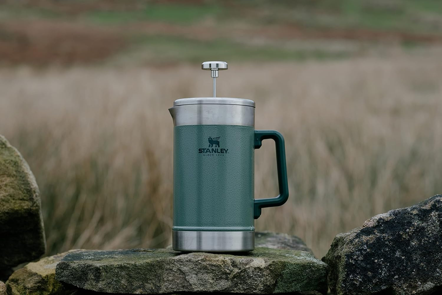 Pressa per caffè STANLEY Classic Stay Hot 1,4 L Hammertone Green - Mantiene il caffè caldo per 4 ore - Deposito minimo - Pressa per caffè integrata in acciaio inossidabile - Senza BPA - Lavabile in lavastoviglie