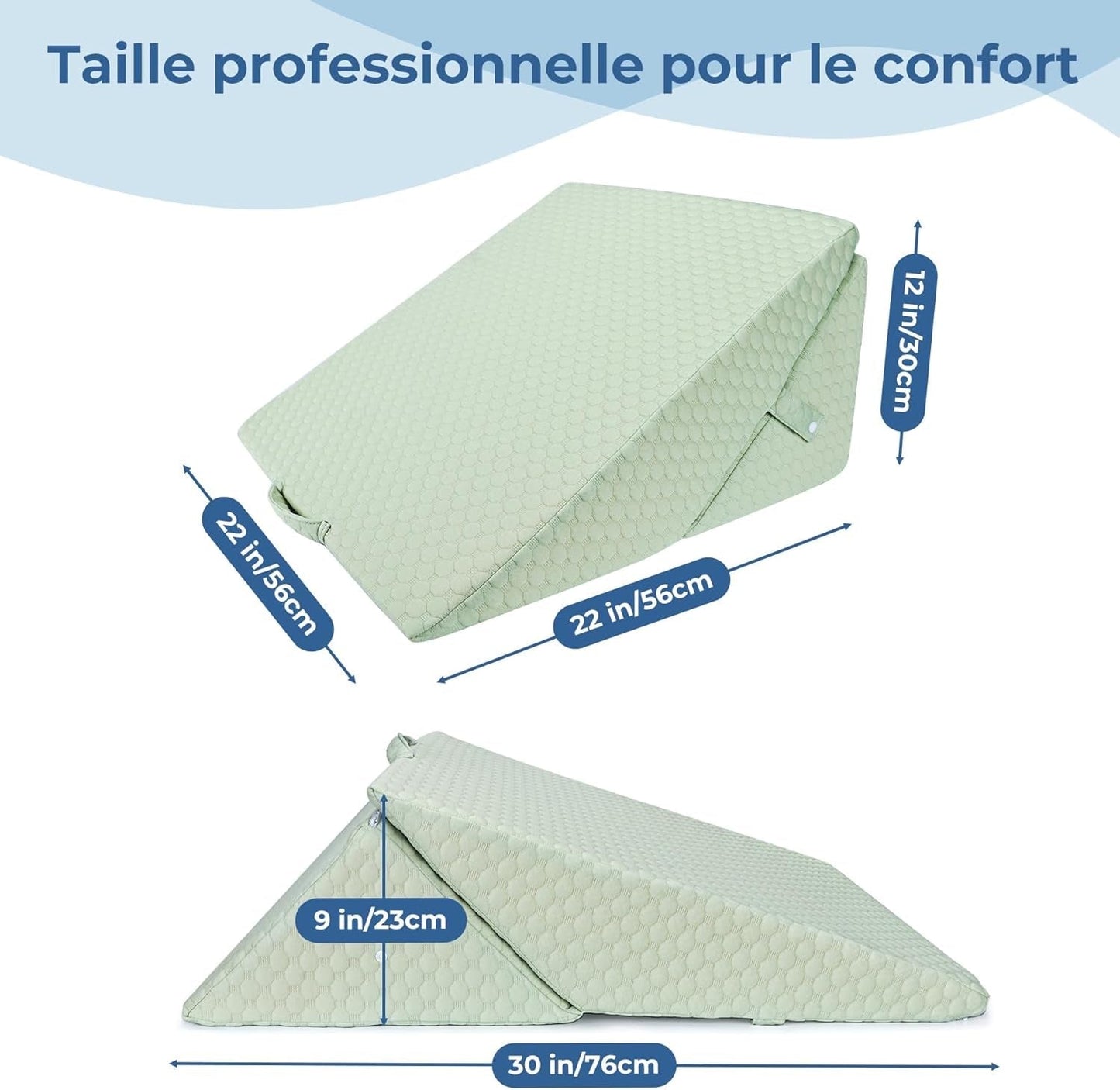 INFANZIA Cuscino a cuneo per letto, Cuscino angolare, Cuscino triangolare, Pieghevole, Memory Foam, Apnea notturna, Reflusso acido, Elevazione delle gambe, Lettura, Verde