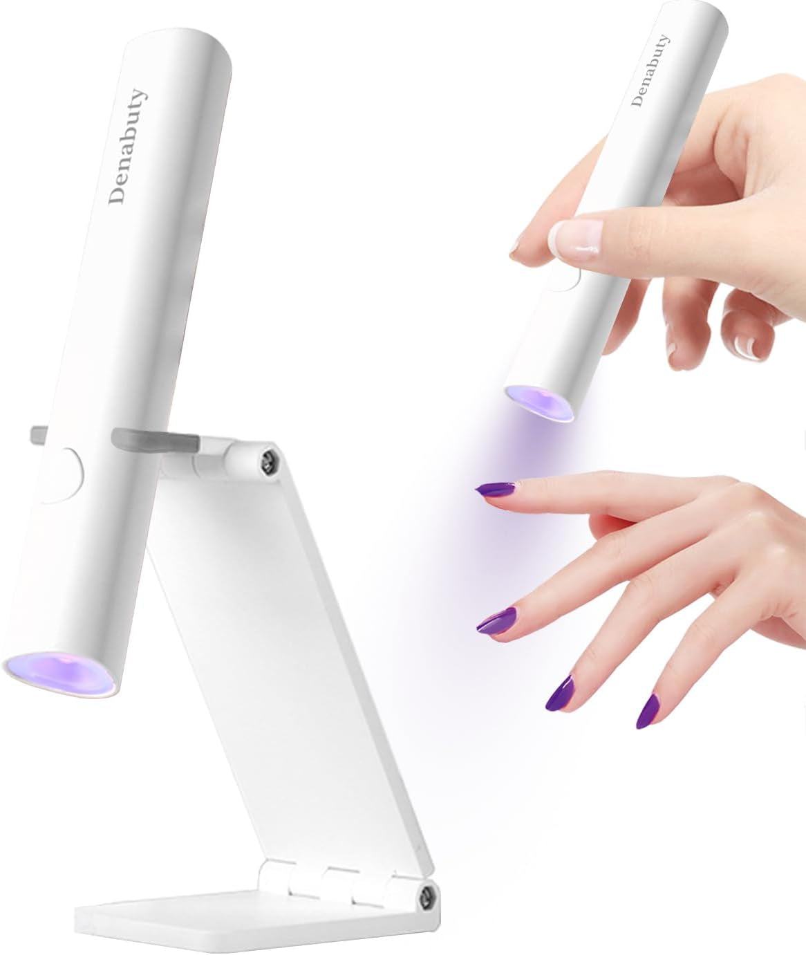 Denabuty Lampada UV per smalto gel, Mini Lampada LED U V per sostituzione unghie con supporto Tragbare Piccola lampada UV per smalto gel, per Aushärten Von Nagelkleber e punte per unghie Bianco