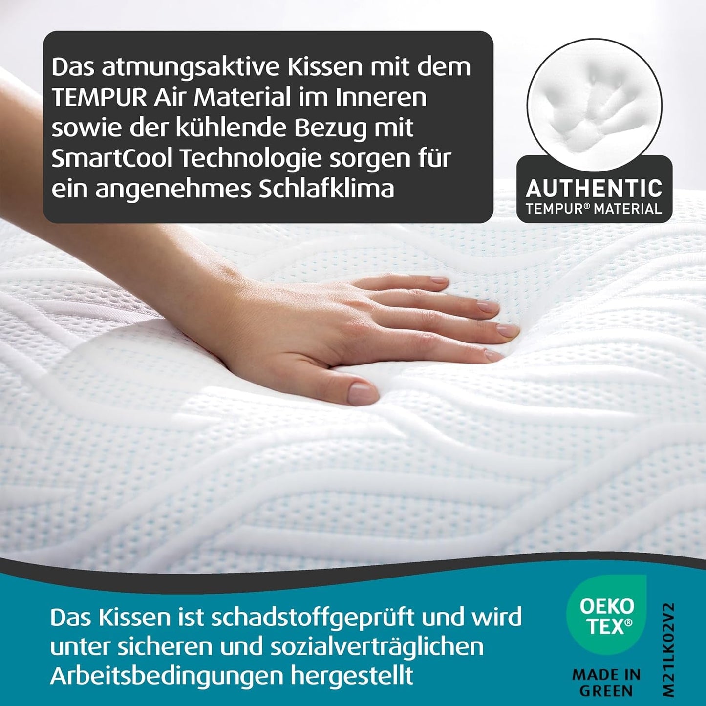 Cuscino per dormire medio Comfort Air TEMPUR, cuscino traspirante per ogni posizione di sonno, OEKO-TEX MADE in GREEN, rigidità media, 40 X 80 Cm Cuscini standard Naty Shop