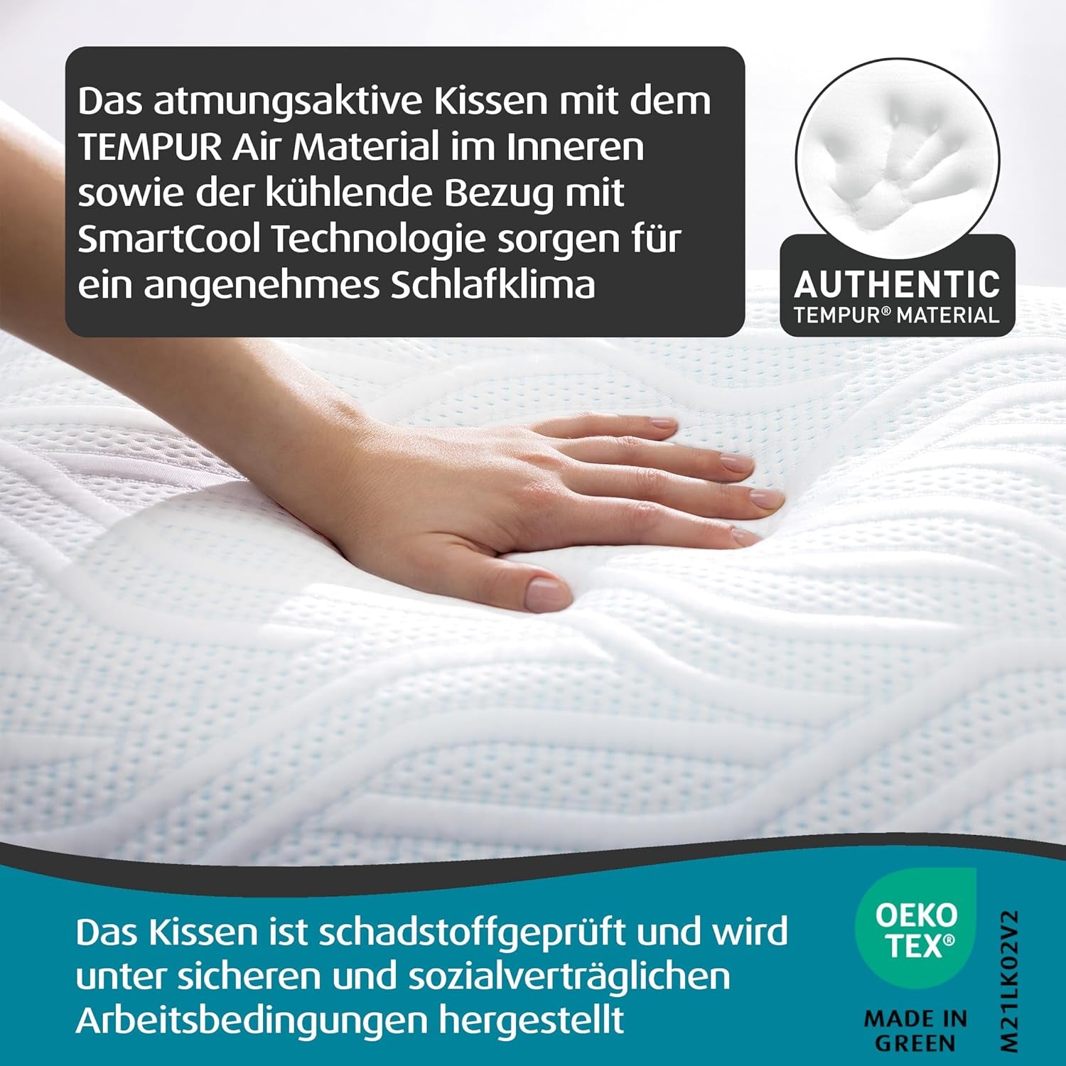 Cuscino per dormire medio Comfort Air TEMPUR, cuscino traspirante per ogni posizione di sonno, OEKO-TEX MADE in GREEN, rigidità media, 40 X 80 Cm Cuscini standard Naty Shop