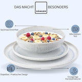 SANGER | Set di stoviglie Santorini da 12 pezzi Set di piatti per 4 persone Set di stoviglie in gres con valutazione MOLTO BUONA che comprende piatti piani, piatti da dessert e piatti Suma crema lilla sfumatura blu | LA COLLEZIONE PREMIUM