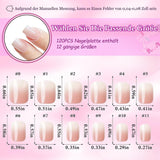 120 unghie finte rosa nude con colla per unghie - 12 misure per unghie corte ovali quadrate a pressione - bellissime unghie, colla su unghie artificiali - adatte per il design delle unghie fai da te da donna (squavale rosa sfumato)