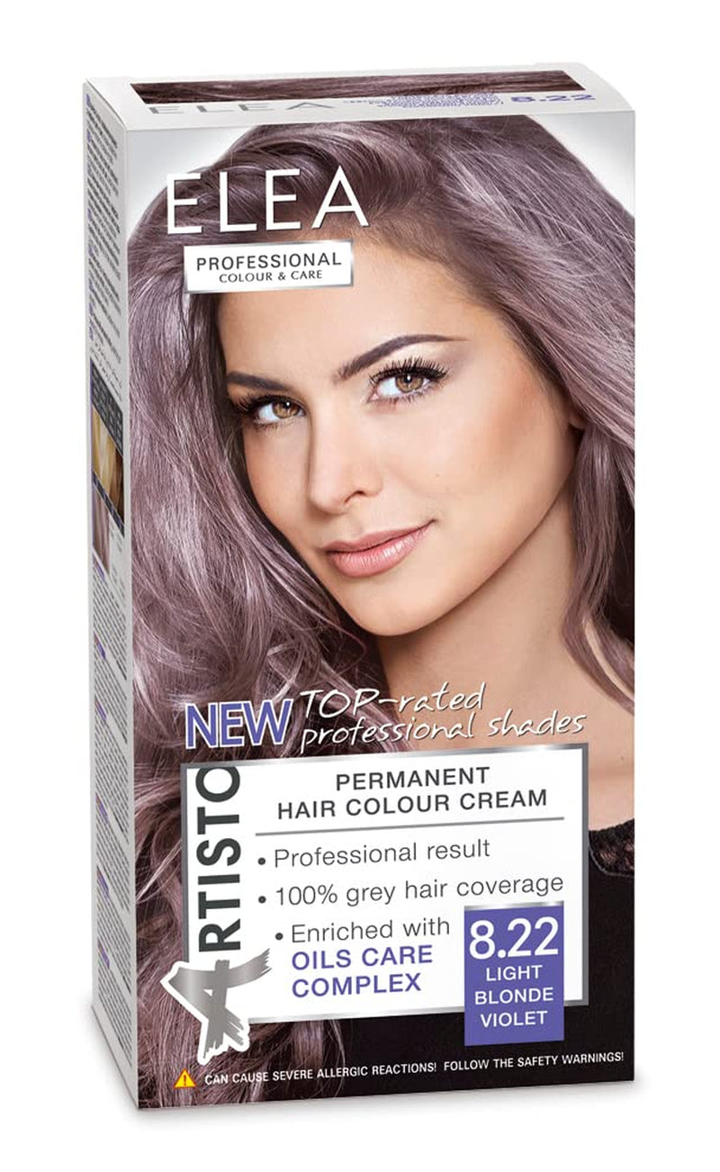 Color & Care tinta permanente per capelli 120 ml, risultato professionale, copre i capelli grigi, arricchito con complessi per la cura degli oli-Colore per capelli a lunga durata (10.1 Biondo cenere super chiaro) Tintura per capelli Naty Shop 8.22 Biondo viola chiaro