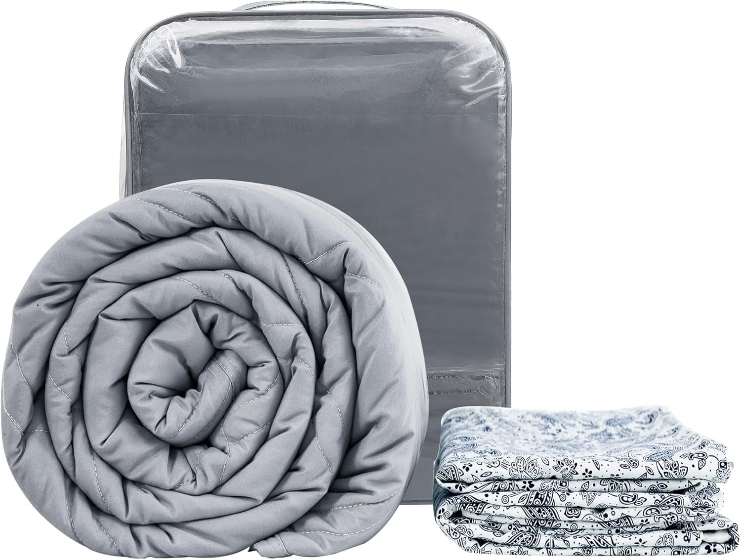 Winthome Coperta ponderata con copripiumino 150X205 cm 10,4 kg, Comoda coperta ponderata, Coperta per terapia antistress, Coperta pesante per un sonno più profondo e un migliore recupero, Coperta pesante per adulti (Grigio) Letti e coperte Besuche den Winthome-Store Modello bianco 130X190 cm-6 kg