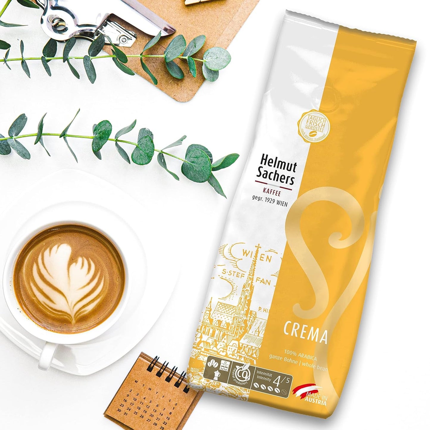 Caffè Helmut Sachers - Panna, forza 4/5, 100% Arabica, chicchi di caffè interi, 6 x 500 g