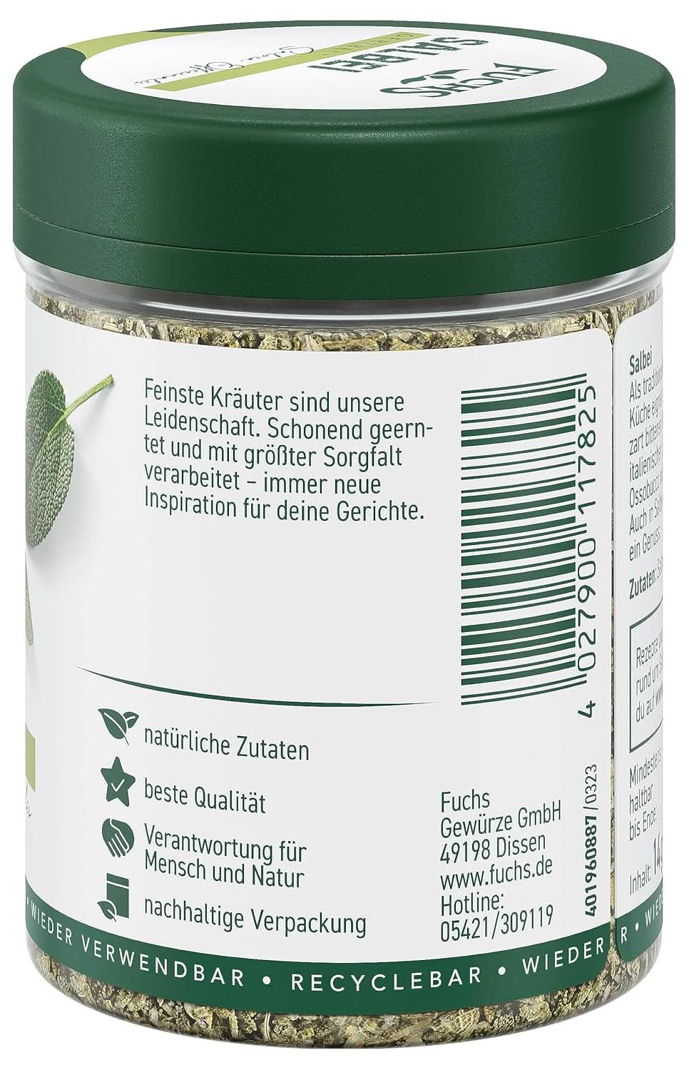 Fuchs, Salvia, Nota acida, delicatamente amaro per Ravioli o Gnocchi, 14 grammi Condimenti Naty Shop