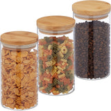 Relaxdays Barattoli con Coperchio in Bambù Set da 3 Barattoli Rotondi in Vetro 1000ml a Tenuta Trasparente/Naturale 18x10cm Scatole per Alimenti Naty Shop Trasparente/Naturale 1000Ml