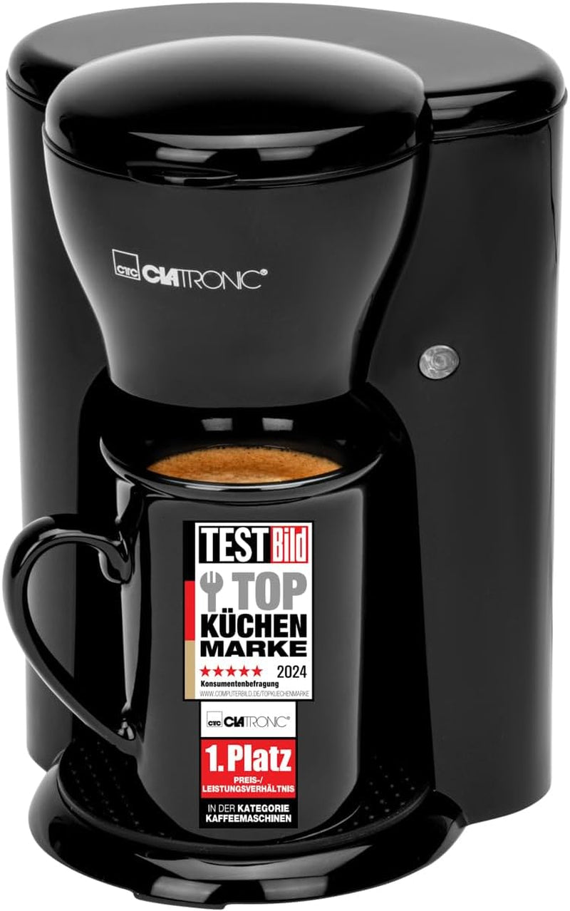 Caffettiera Clatronic® da 1 tazza | Macchina per caffè espresso perfetta per single | Macchina per caffè espresso con filtro, inclusa tazza in ceramica | Piccola macchina per caffè espresso con filtro, ideale per i viaggi | KA 3356