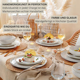 SANGER | Servizio da tavola Corfu da 24 pezzi Servizio da tavola per 8 stoviglie in ceramica fatta a mano, compresi piatti piani, piatti da dessert e piatti Suma, stoviglie color crema con texture sabbia