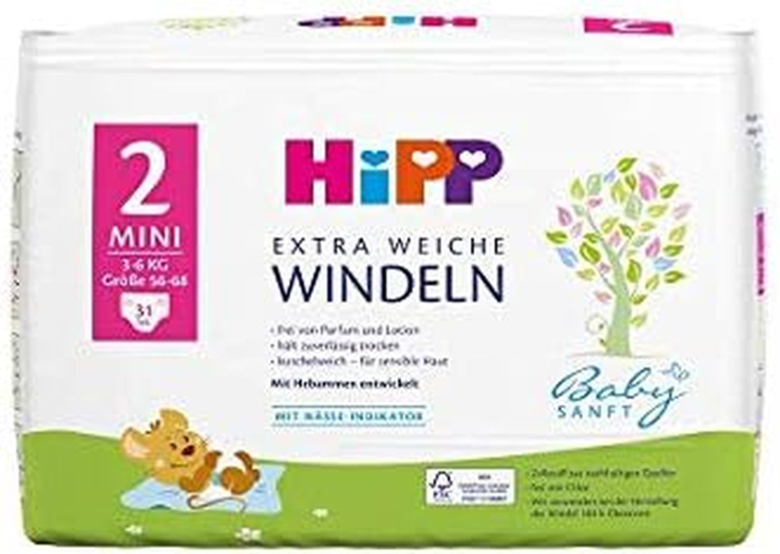 Mini pannolini HiPP Babysanft taglia 2 in confezione da 2 settimane (124 pannolini)
