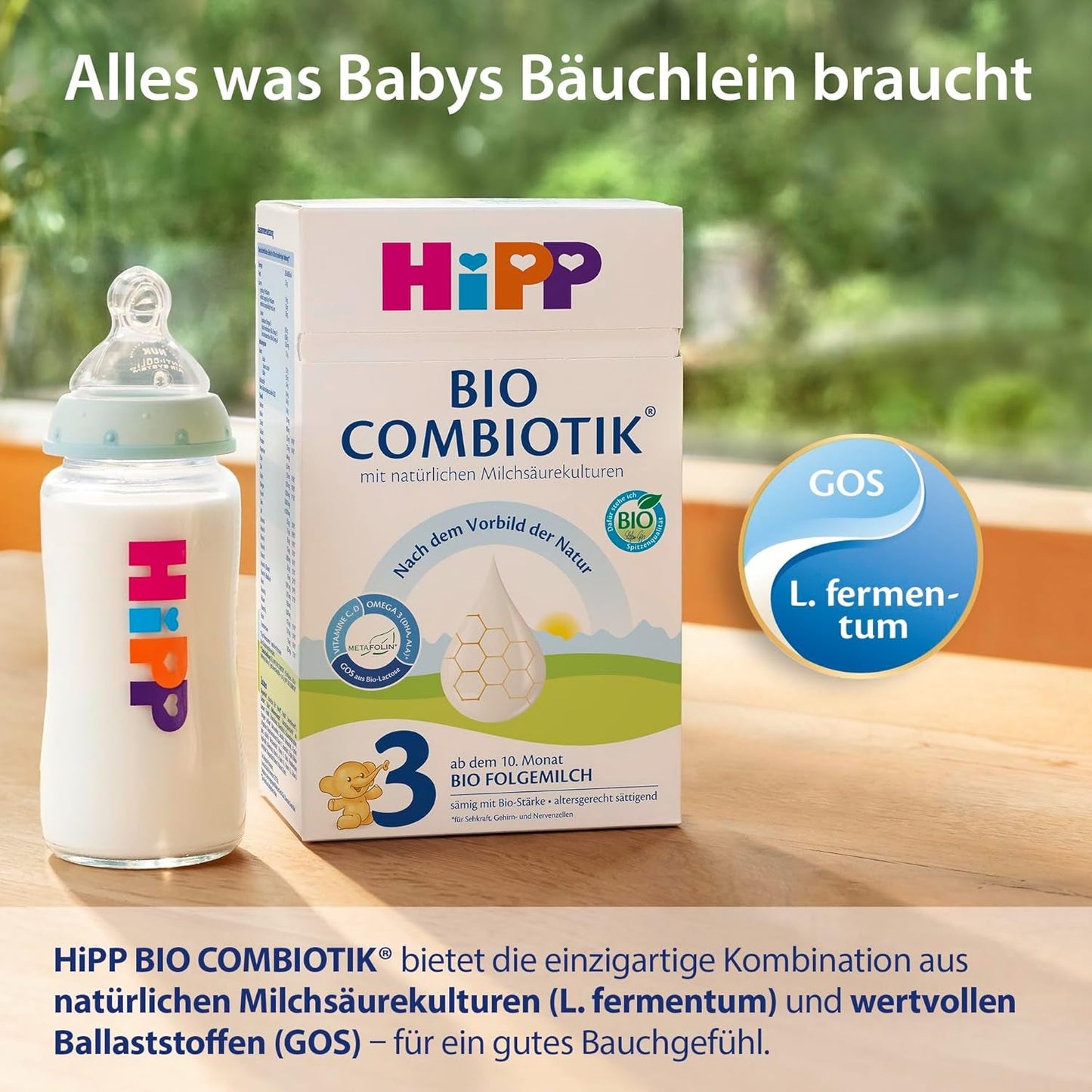 HiPP 3 Organic Combiotik (4 x 600g), latte di proseguimento a partire da 10 mesi, con colture naturali di acido lattico, vitamine C e D, GOS, Omega-3 (DHA, ALA), della migliore qualità biologica