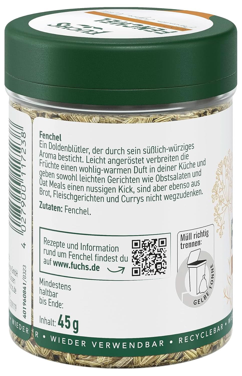Fuchs - Finocchio intero - sapore dolce e piccante per macedonie - 45 g Condimente Naty Shop