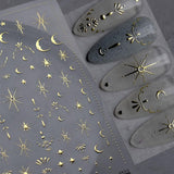 Fogli di adesivi per unghie con stella d'oro e luna, ali d'angelo, adesivi per unghie in oro marrone chiaro, stelle, lamina per unghie, adesivi per unghie, accessori per il design delle unghie, adesivi per unghie